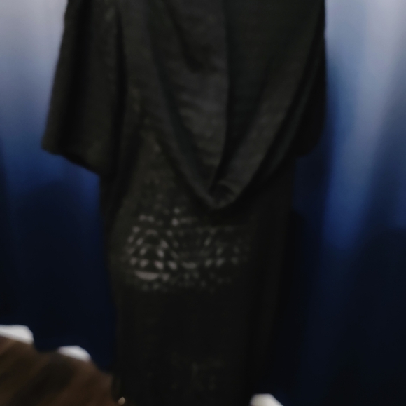 Swim suit cover up with hoodie. Black Rayon. - Picture 4 of 5